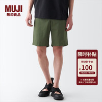 MUJI 無印良品 无印良品（MUJI）男式 水洗 平纹 短裤 纯棉全棉 裤子 休闲裤 AED10A3S 卡其绿 XL