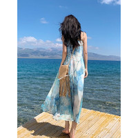 斐莉玥2025夏季新款超好看海边度假晕染油画吊带连衣裙女法式复古收腰气 连衣裙