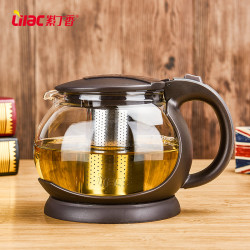 紫丁香 1L高硼硅加厚耐热玻璃功夫茶具泡茶壶自动翻盖带底座茶壶S45-1