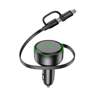 360车载充电器超级快充自带伸缩线 PD30W点烟器一拖二转换器 适用华为苹果小米