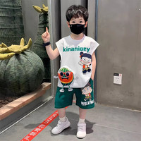 酷乐羊 哪吒男童无袖夏装套装2025新款酷帅男孩薄款背心时髦宝宝夏季衣服 白色 亮灯 110