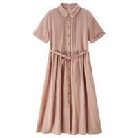 天然麻棉连衣裙女夏季绑带薄款衬衫梭织连衣裙女