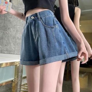 班尼路 卷边高腰阔腿牛仔短裤 女