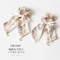 川野刺绣碎花蝴蝶结飘带发圈女时尚百搭扎头发的皮筋头饰发饰