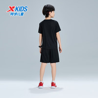 XTEP特步童装男童运动速干短袖套装夏季儿童中大童薄款2件套 纯正黑 160cm