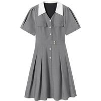 【AN大码系列】夏装撞色翻领对称袋盖女式短袖连衣裙