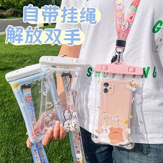 佳适手机防水袋可触屏游泳漂流套透明气囊防尘袋可爱卡通挂袋密封