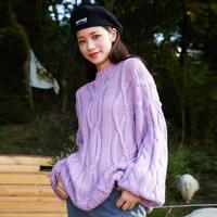温柔甜美毛衣女春季韩系宽松高领复古绞花森女风女士毛衣