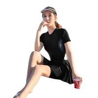 柯帛连体泳衣女运动款保守遮肚显瘦优雅修身胖mm温泉度假大码泳衣 黑灰拼色 2XL