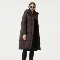 坦博尔【高充绒】羽绒服女小个子长款百搭保暖加厚连帽面包服 大象咖啡 S 160/84A