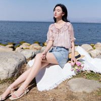香影 X.YING晕染渐变上衣女泡泡袖2025夏季新款减龄甜美风荷叶边小衫