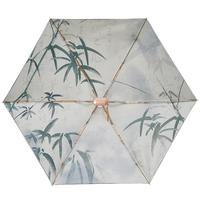 VONLILIENFELD费乐德遮阳伞小巧便携防紫外线双层防晒伞六折扁伞迷你超轻卡片伞 扁六折-竹韵（双层隔热）