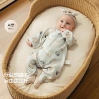 aqpa0-6个月新生儿蝴蝶衣长袖夏季薄款透气哈衣爬服男宝宝家居服