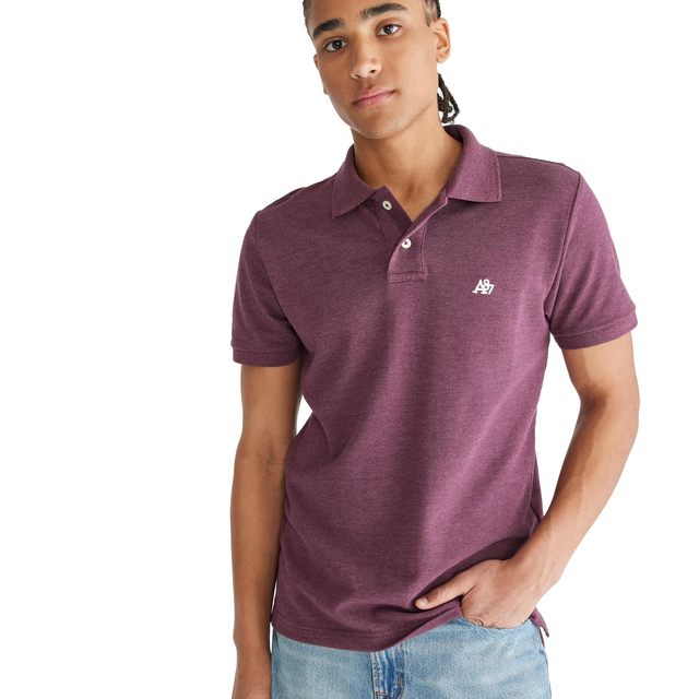 移动专享、移动端：AÉROPOSTALE AEROPOSTALE 男式 polo衫 polo 有领 短袖 标准版型 Dark Burgundy Large