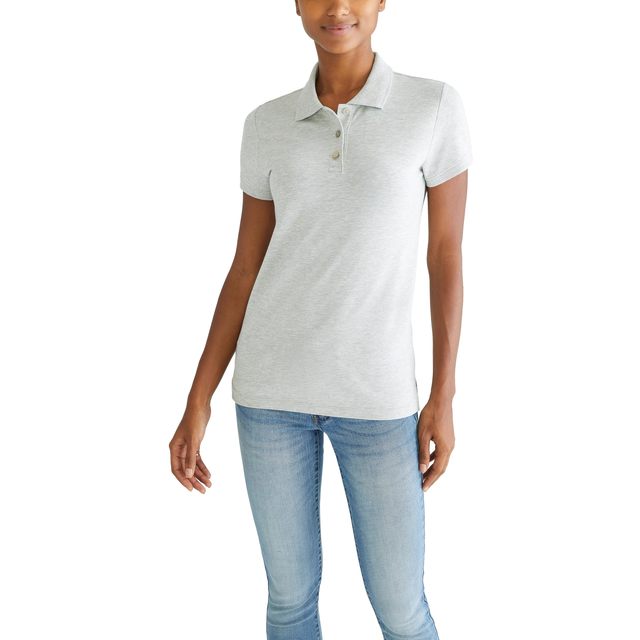 移动专享、移动端：AÉROPOSTALE AEROPOSTALE 女式 polo衫 aero制服polo短袖 有领 短袖 修身版型 Light Heather Grey Medium