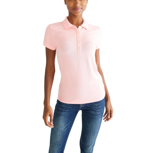移动专享、移动端：AÉROPOSTALE AEROPOSTALE 适合成人 女性 polo衫 aero solid a87 polo 有领 短袖 修身版型 Pink Sunset Neon XX-Large