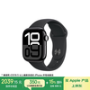 苹果 Apple Watch Series 10 智能手表 GPS款 42mm 亮黑色铝金属表壳 黑色橡胶表带 S/M