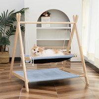得会 曼乐兔猫咪秋千猫咪吊床摇椅宠物秋千架吊床玩具悬挂木椅摇摇床篮猫窝 猫吊床秋千双层浅蓝色