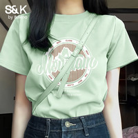 班尼路 纯棉 女士短袖T恤  粉#Z复古印花 L