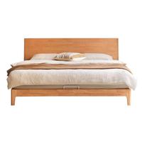 源氏木语实木床现代简约斜靠背双人床北欧小户型主卧大床原木色低铺1.5*2m