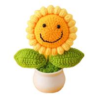 悠梵萌 向日葵盆栽手工织毛线 仿真花桌面摆件花束