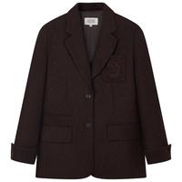 小熊春秋款复古撞色简约宽松西装绵羊毛外套女装