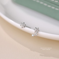 琪苗芃   森系小清新花朵耳钉女s925简约百搭养耳洞不对称耳饰 白金色 925银