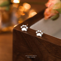 琪苗芃   s999可爱小巧猫咪爪印耳钉女简约时尚小清新足银耳饰 银色 足银