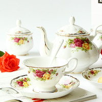 品来运 骨瓷茶具套装 9件 拍金玫瑰