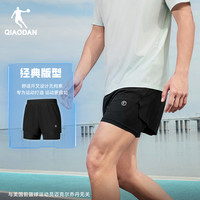 乔丹运动短裤男2025夏季男士跑步速干假两件梭织透气裤子 数码蓝印花/黑色 185/2XL