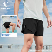 乔丹运动短裤男2025夏季男士跑步速干假两件梭织透气裤子 黑色 175/L