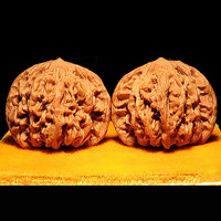 彩荷 文玩核桃麻核桃狮子头四座楼官帽白狮子把玩核桃手把件送男士 狮虎兽(约38-39mm)