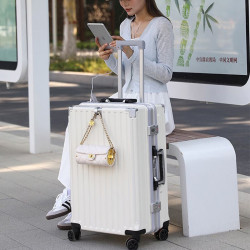 亿煊 行李箱女铝框拉杆箱结实耐用男多功能大容量旅行箱 天蓝色