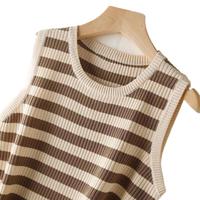 猫人（MiiOW）吊带背心女宽松春夏季圆领冰丝针织衫条纹百搭休闲款街头无袖上衣 卡其 衣服偏宽松 L 110-120斤