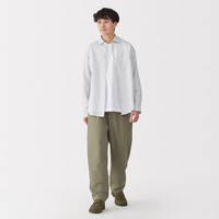 無印良品 MUJI(無印良品 )男式 汉麻水洗 长袖衬衫 男士衬衣外套上衣男款夏季 男装AC218A5S 灰色条纹 XL (180/104A)