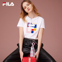 FILA 女装女士短袖T恤夏季休闲运动内搭t恤运动上衣 标准白-F11W118151F