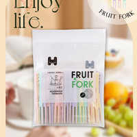 探花猫 可爱卡通食品级塑料水果叉 混色袋装约50只