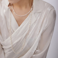 曲美思S925银巴洛克珍珠项链小粒异形珍珠颈链高端叠戴长款毛衣链女 短款