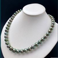 豪迎 大溪地黑珍珠项链 天然海水孔雀绿串珠链正圆极强光微瑕母亲节特 mm孔雀蓝绿珍珠 卖完即止