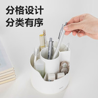 得力（deli）多功能笔筒办公商务笔筒收纳盒加厚透明可视笔筒办公室桌面置物架时尚文具笔筒桌面置物架 PK414蓝色-多格旋转笔筒