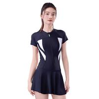 浪莎(LangSha)泳衣女连体裙式保守游泳衣速干遮肉显瘦运动泡温泉大码泳装