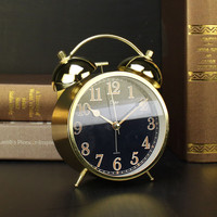 迪高 机械闹钟超大声石英桌面台式摆放时钟简约静音懒人闹表数字座钟男 深蓝色