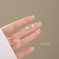 琪苗芃温柔甜美风蝴蝶结花环珍珠耳钉女s925微镶轻奢百搭耳饰 白金色 925银