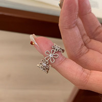 半日逅屿高级感蕾丝缕空花朵戒指女小众个性独特精致时尚通勤百搭 银色花朵戒指镀真金
