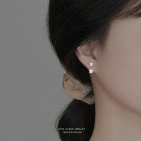 琪苗芃S925银花朵后挂式耳环女微镶五角星耳钉耳饰品 后挂式耳环【白金色】