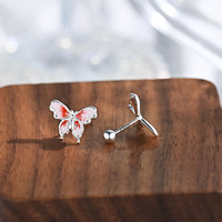 琪苗芃S999银珐琅蝴蝶耳钉女2025年耳骨钉复古小众设计中式国 银色 足银