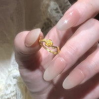花饰庄园镀金色玫瑰花戒指女通勤百搭浪漫复古玫瑰花感指环 周家玫瑰花戒指 金色