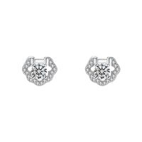 琪苗芃   s999足银如意锁平安锁耳钉女轻奢闪钻锆石国潮风气质文艺耳 白金色 足银