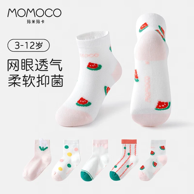 MOMOCO玛米玛卡儿童袜子3-12岁男童女童夏薄袜子网眼袜宝宝袜 西瓜波点 5双 3-5岁 (S) 脚长16-18CM