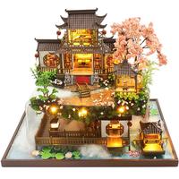 我の屋 中国风DIY小屋世外仙境古镇别墅手工制作音乐房子生日情人节礼物